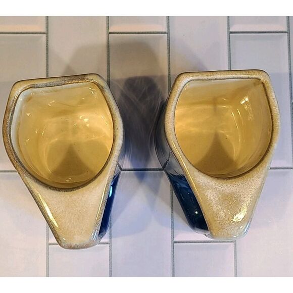 Padilla Set of (2) 4¼" Drip Glazed Blue/Beige Stoneware Mugs Unique Signed EUC - Picture 5 of 15